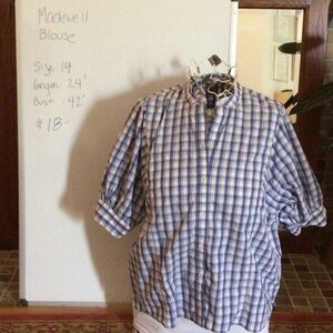 Madewell Men's Casual Blue and White Checkered Shirt